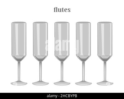 Cartoon kitchen glasses colection. Wine glasses, flutes glasses, cocktail glasses. Drink utensils glassful icons objects elements isolated on white ba Stock Vector