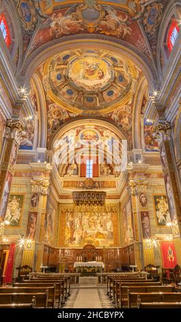 ROME, ITALY - AUGUST 28, 2021: The nave of church San Girolamo dei Croati. Stock Photo