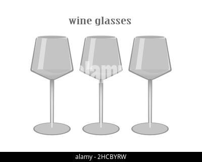 Cartoon kitchen glasses colection. Wine glasses, flutes glasses, cocktail glasses. Drink utensils glassful icons objects elements isolated on white ba Stock Vector