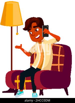 Schoolboy Talking With Friend On Smartphone Vector Stock Vector