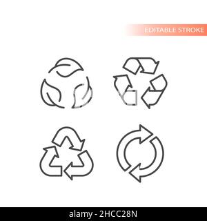 Recycled symbol with leaf line vector. Recycle outline icon. Stock Vector