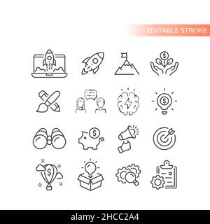 Growing business, start up vector icon set. Startup outlined icons. Stock Vector