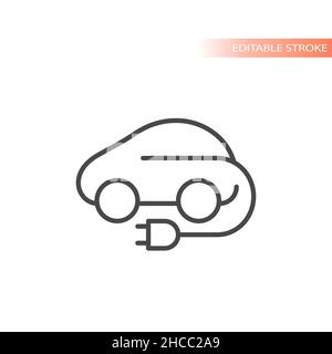 Electric or hybrid car with plug line icon. Outlined vector symbol. Stock Vector