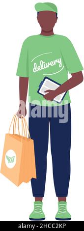 Courier man from eco service semi flat color vector character Stock Vector