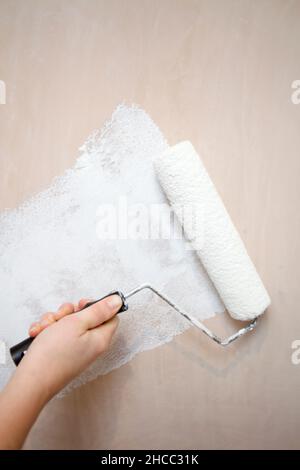 Mist coat on new plastered walls Stock Photo