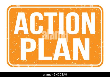 ACTION PLAN, words written on orange rectangle stamp sign Stock Photo