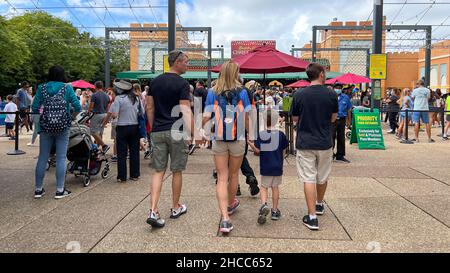 Tampa, FL USA - November 11, 2021:  The lines of people at the entrance to Busch Gardens in Tampa, Florida. Stock Photo