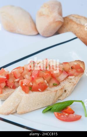 bread with tomato and olive oil Stock Photo
