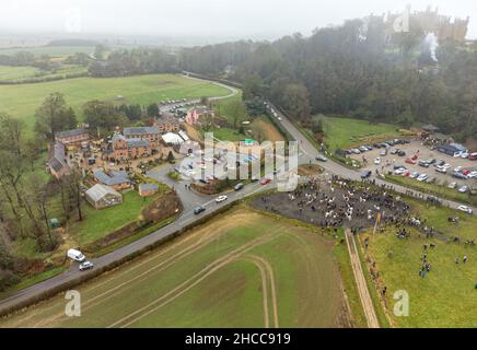 The Belvoir Hunt at The Belvoir Castle Engine Yard for the Boxing Day meet, Monday 27 December 2021 © 2021 Nico Morgan. All Rights Reserved Stock Photo