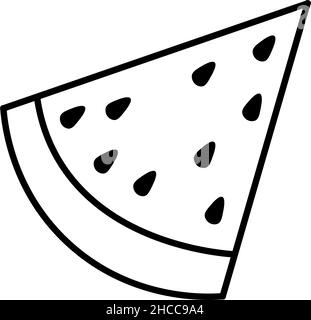 Linear cartoon hand drawn watermelon icon. Monochrome watermelon silhouette sign. Cute doodle watermelon slice. Stock Vector