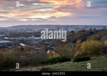 The cityscape of Bristol, including Barton Hill Estate, Redcliffe and the city centre, as viewed from Trooper's Hill. Stock Photo