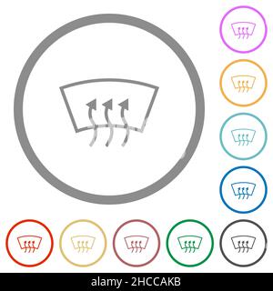 Windshield defrost flat color icons in round outlines on white background Stock Vector