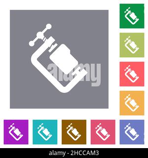 Folder compression solid flat icons on simple color square backgrounds Stock Vector