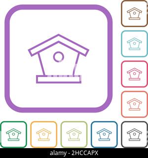 Bird feeder outline simple icons in color rounded square frames on white background Stock Vector