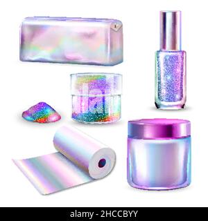 Holographic Multicolored Blank Packages Set Vector Stock Vector
