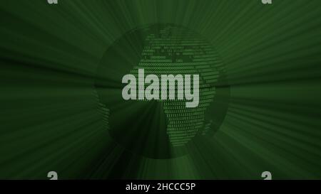 Green globe with binary code map and rays Stock Photo