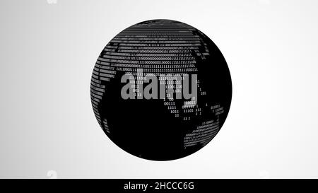 Black globe with binary code map rotating on a white background Stock Photo