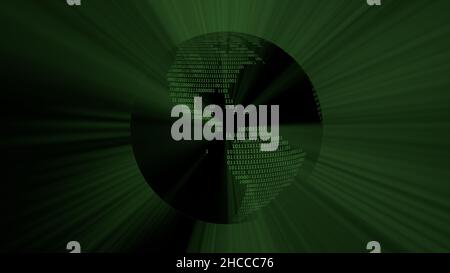 Illustration of glowing dark globe with binar Stock Photo