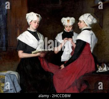 Three Girls from the Amsterdam Orphanage by Thérèse Schwartze (1851- 1918), oil on canvas, 1885 Stock Photo