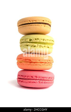 Stack of homemade macaroons isolated on white background. Vertical shot Stock Photo
