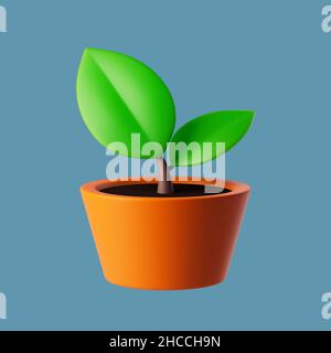 Simple plant in pot icon for house and garden category 3d render illustration. Isolated object on background Stock Photo