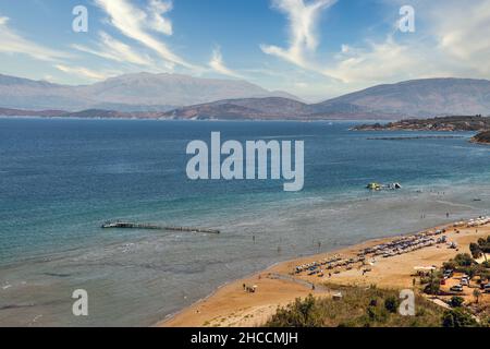 Kalamaki beach seascape, view from above. Corfu island, Greece. Stock Photo