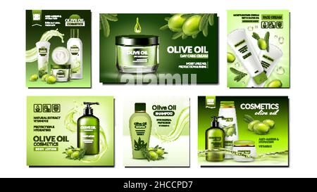 Olive Cosmetics Creative Promo Posters Set Vector Stock Vector