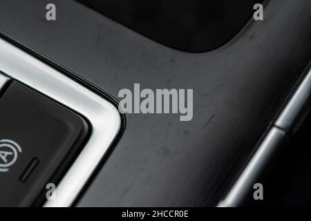 Scratched plastic details. Textured black plastic. Stock Photo