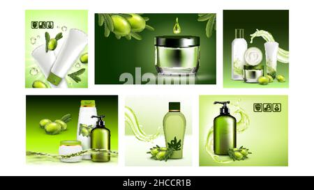Olive Cosmetics Creative Promo Posters Set Vector Stock Vector