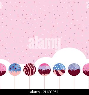 Vector illustration with cake pops. Seamless pattern. Stock Vector