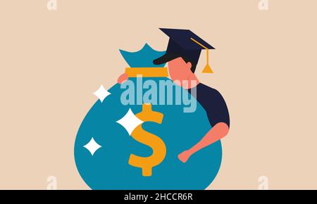 Money loan for the education of a teenager. Graduation from educational graduation and investment in knowledge diploma man vector illustration concept Stock Vector