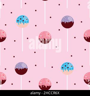 Vector cake pops seamless pattern in cartoon style. Stock Vector