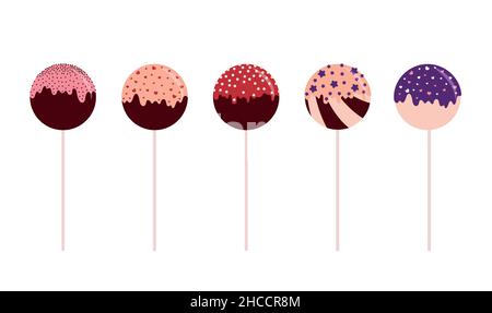 Vector icon set with cake pops in cartoon styleyle Stock Vector