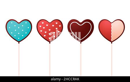 Heart shaped cake pops set. Vector illustration.. Stock Vector