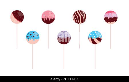 Cake pops set. Vector illustration in cartoon style. Stock Vector