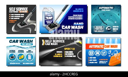 Car Wash Service Promotional Posters Set Vector Stock Vector