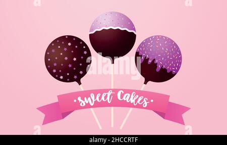 Cake pops. Vector illustration in realistic style. Stock Vector