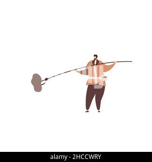 Boom operator with microphone on pole. Movie recordist holding fluffy mic, recording audio. Sound assistant with professional equipment at work. Stock Vector