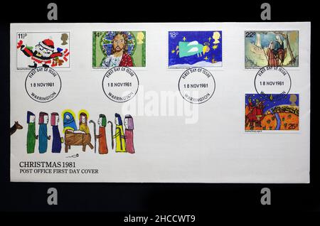 Postage stamps 1981 British Christmas Stamp issue Queen Elizabeth II Stock Photo