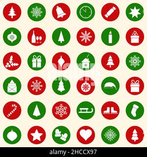 Set of christmas icons on color background, vector illustration Stock Vector