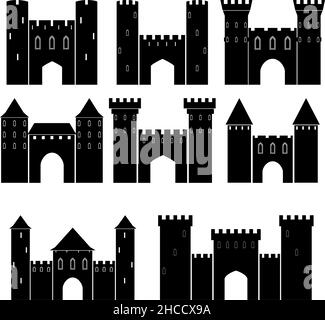 Set of medieval castles, vector illustration Stock Vector