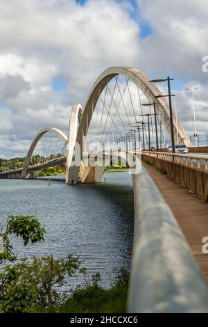 Brasilia, Federal District, Brazil – December 26, 2021: Juscelino Kubitschek Bridge, also known as the JK Bridge. Stock Photo