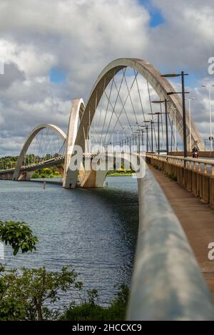 Brasilia, Federal District, Brazil – December 26, 2021: Juscelino Kubitschek Bridge, also known as the JK Bridge. Stock Photo