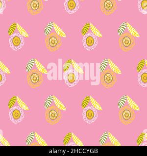 stylized sunflower seamless vector pattern on pink Stock Vector