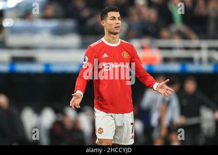 Cristiano Ronaldo #7 of Manchester United reacts during the game Stock Photo