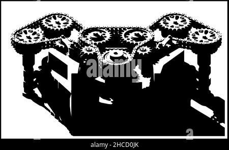 Stylized vector illustration of chain drives mechanisms of engine ...
