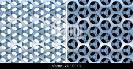 Two stylized vector illustrations of realistic volumetric metallic tech pattern seamless in all directions Stock Vector