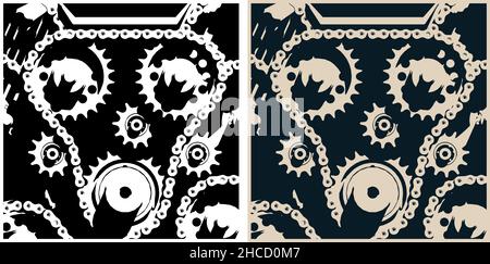 Stylized vector illustration of mechanisms, gears and chain transmission close up Stock Vector