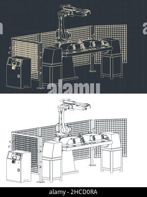 Stylized vector illustrations of robotic welding line Stock Vector