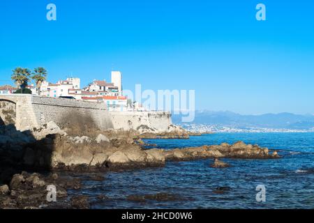 Antibes city with Alps in the background on a sunny day Stock Photo